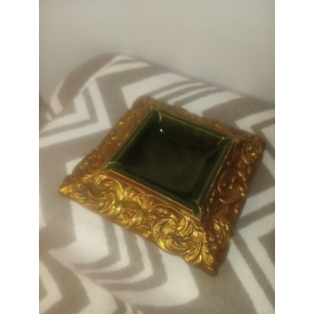 Ceramic Oversized Anthony Freeman USA #244 Ashtray Ornate, Gilt Trim Green‎ MCM
